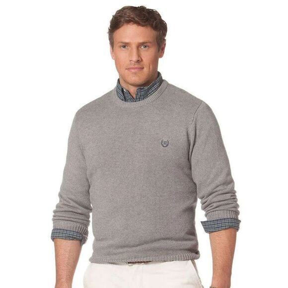 Chaps Mens Knit Sweater Medium Gray Cotton‎ Preppy Crest Academia Coastal - Picture 1 of 13